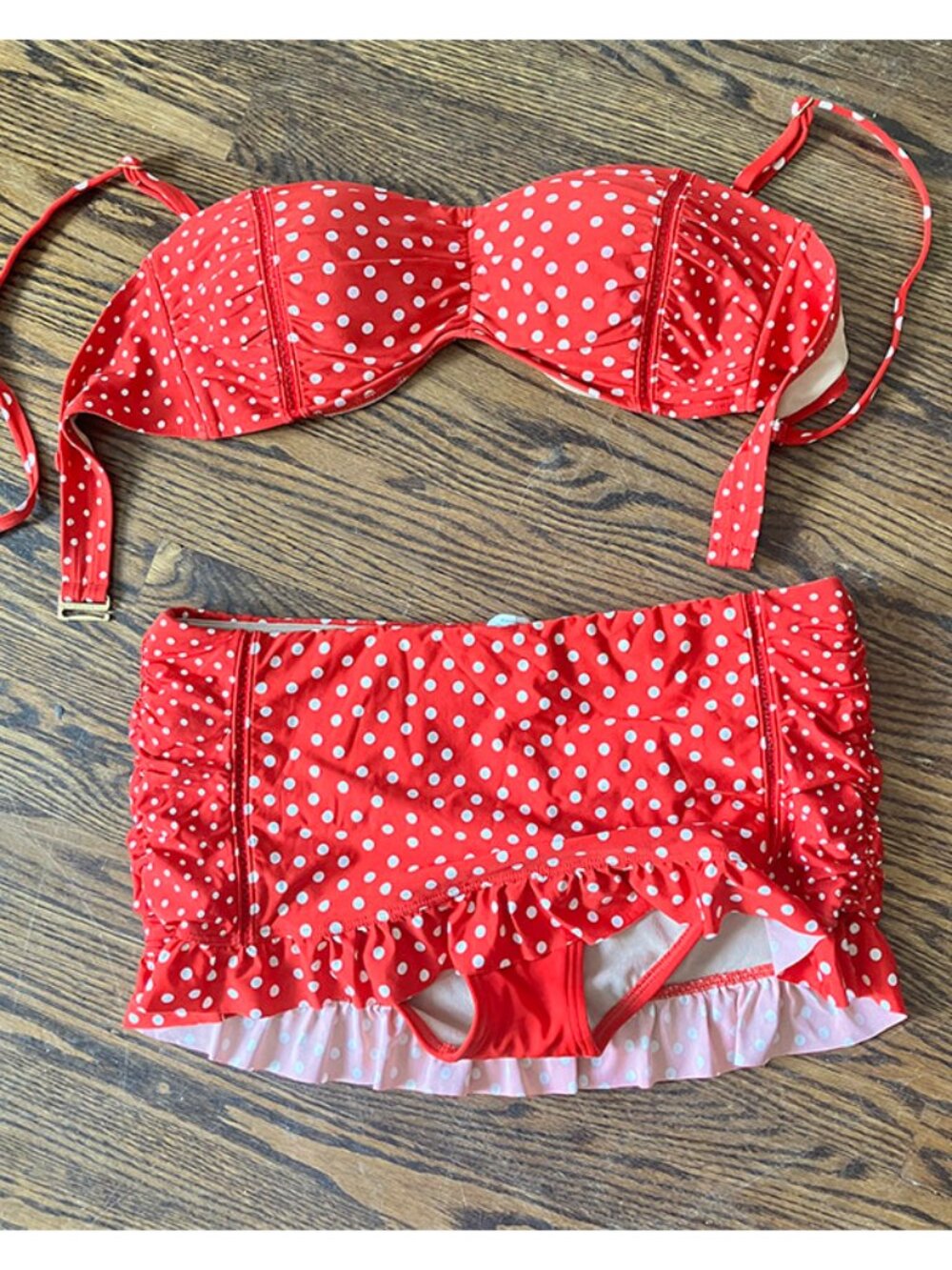 2 Piece Red Bathing Suit Ruffle Over Skirt Vintage Style Size 12